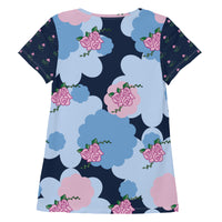All-Over Print Women's Athletic T-shirt "BLUE ROSE POP"