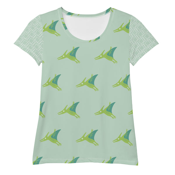 All-Over Print Women's Athletic T-shirt "GREEN DINO"