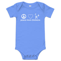 Baby short sleeve one piece (onesie) "peace love chickens"