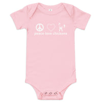 Baby short sleeve one piece (onesie) "peace love chickens"