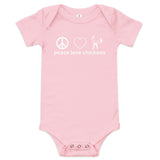 Baby short sleeve one piece (onesie) "peace love chickens"