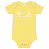 Baby short sleeve one piece (onesie) "peace love chickens"