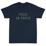 Short-Sleeve T-Shirt made of a thicker, heavier cotton, but it's still soft and comfy. "PEACE ON EARTH"
