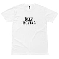 Men's classic and simple 100% cotton t-shirt.  Tee is super comfy and soft to the touch.  "KEEP MOVING"