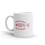 White glossy mug with heart FISH