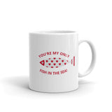White glossy mug with heart FISH